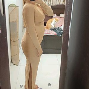 Brown Cutout Ruched Dress