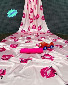 Pink Lips Saree with Bold Print