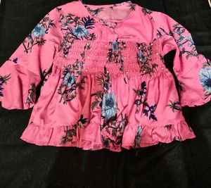 Pink Floral Bell Sleeve Peplum Top