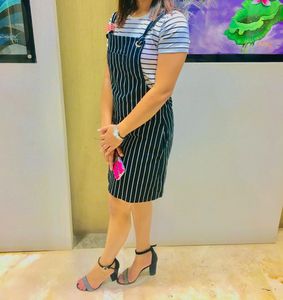 Striped Dungree Dress With Tee