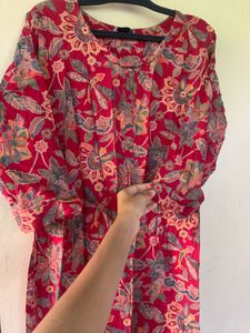 Red Floral Print Kurta