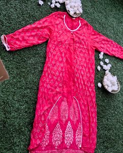 Pink&amp;White Jacket Styled (attached) Printed Kurti