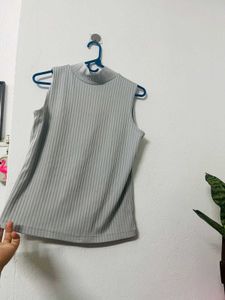Sleeveless Mock Neck Ribbed Top