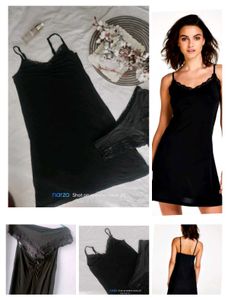 Black Lace Trimmed Cami Dress
