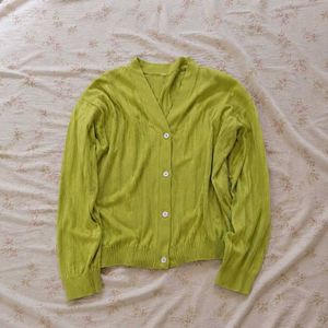 Lime Green V-Neck Cardigan