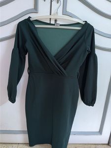 Elegant Green Wrap Dress with belt