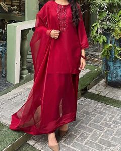 Elegant Red Kurta Set with Embellishments