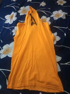 Sleeveless Orange Hoodie T-Shirt cotton