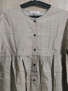 korean olive light green Checkered Long Sleeve Top
