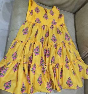 Vibrant Yellow Tiered Ethnic Dress