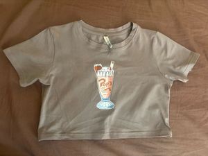Cute Black &amp; Grey Graphic Crop Top/Baby Tee