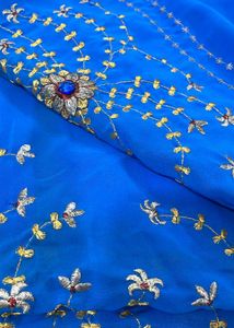 Vibrant Blue Embroidered Saree