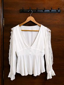 White Lace Sleeve Peplum Top
