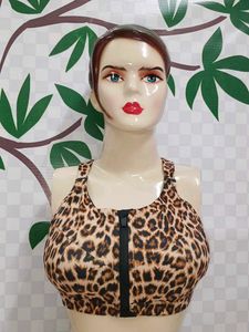 (300)Leopard Print Zip-Up Sports Bra