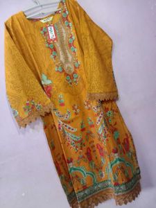Mustard Printed Pakistani Kurti Set