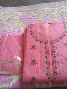 Embroidered Pink Kurta Fabric