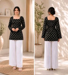 Stylish Black & White Printed Kurta