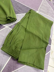 Beautiful Olive hand embroidered Green Kurta set