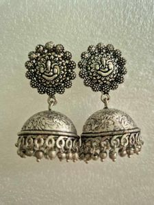 Oxidised Silver Jhumka Earrings