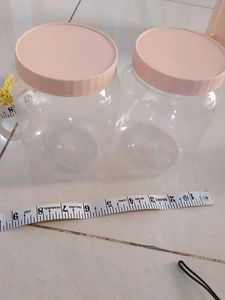 Set of 2 Clear Storage Jars with Pink Lids