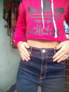 Red Adidas Cropped Hoodie