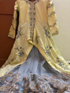 Elegant Yellow &amp; Grey Ethnic Gown