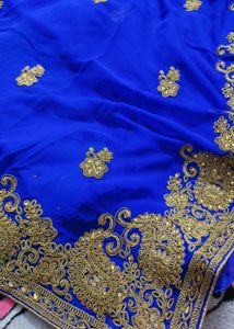 Blue Elegent Saree With Golden Zari Work