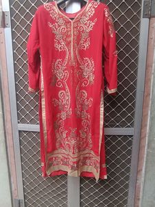 Beautiful Red Kurti With Lahanga And Dupatta