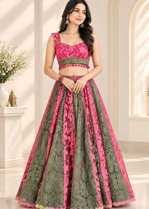 Vibrant Pink & Olive Green Lehenga Choli Set