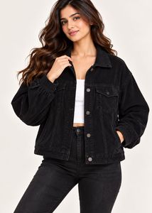 SHEIN Black Corduroy Button-Up Jacket
