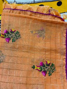 Elegant Embroidered Orange Saree