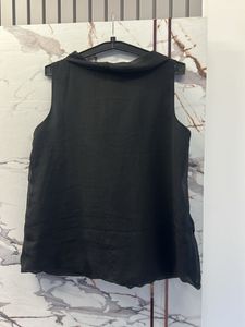 Black Sleeveless Drape Neck Top, Bust- 34