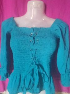 sea green Long Sleeve Corset Top