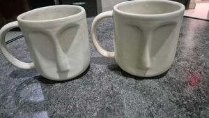 Unique Face Ceramic Mugs - Set of 2