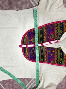 White Kurta with Embroidered Neckline