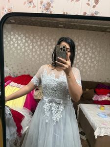 Elegant Grey Lace Tulle Gown🩷🎀❤️