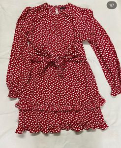 Chic Red Polka Dot Tiered Mini Dress