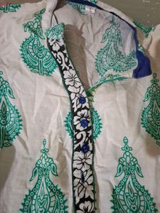 Stylish White Kurta with Blue &amp; Green Print