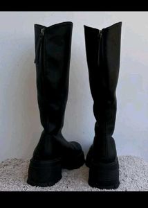Black Chunky Platform Knee-High Boots