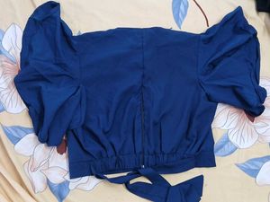 Stylish Blue Crop Top Palazzo Set