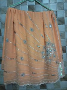 Peach Orange Saree with Silver Embroidery | Party