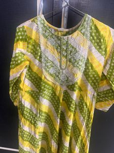 Vibrant Yellow &amp; Green Printed Kurta