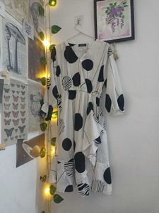Chic Black & White Polka Dot Midi Dress