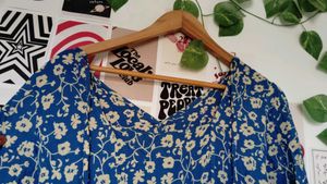 Blue Floral Print Mini Dress