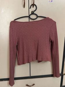 Mauve Ribbed Tie-Front Top