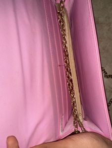 Pink Peacock Embossed Clutch with Chain