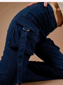 Deep Dark Blue Bootcut Cargo Jeans
