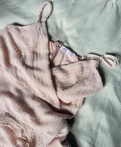 Light Pink Textured Midi Dress