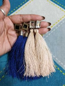 combo set# Chic Tassel Earrings - Blue &amp; Beige