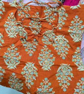 Orange Block Print Backless Kurta